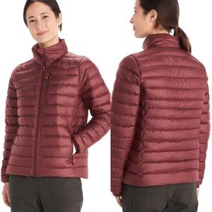 NWT Marmot Women's Highlander Packable Puffer Down Jacket Port Royal Maroon- XS